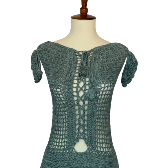 Boho Crochet Lace Up Beach Dress Bikini Coverup - Picture 9 of 16